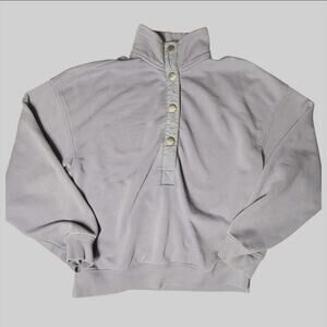 Soft Lilac Women's M Long Sleeve Funnel-Neck 1/4 Button Cozy Chunky Sweatshirt